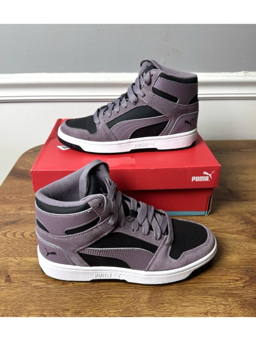 PUMA Women's Rebound Layup Mid Top Sneaker Black/Plum Jam Size 7